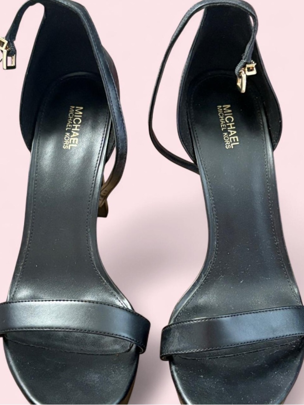 Michael Kors Black Leather Open-Toe Ankle-Strap Heels